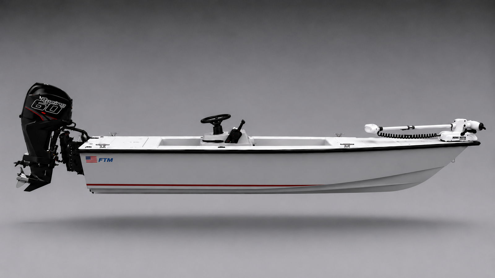 Scoughxxuene 2.0 starboard side concept rendering with trolling motor and outboard